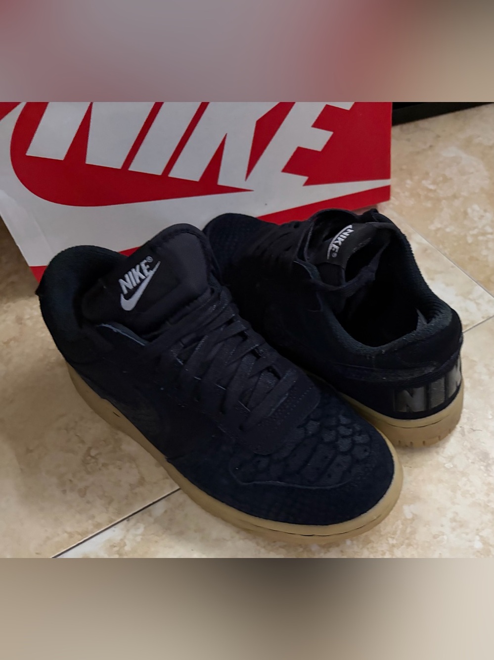 Nike Big Low Lux 'Black Snakeskin Gum bottom sneakers